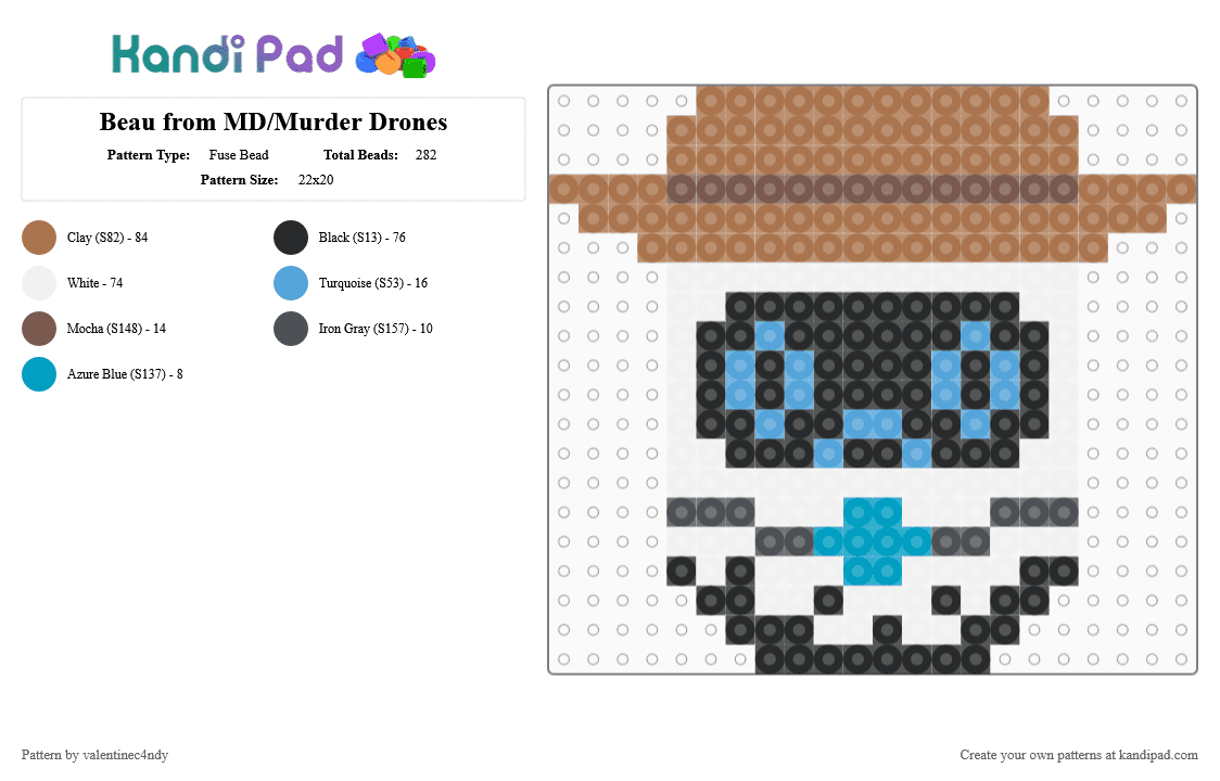Beau from MD/Murder Drones - Fuse Bead Pattern by valentinec4ndy on Kandi Pad - cowboy, murder drones, robot, tan