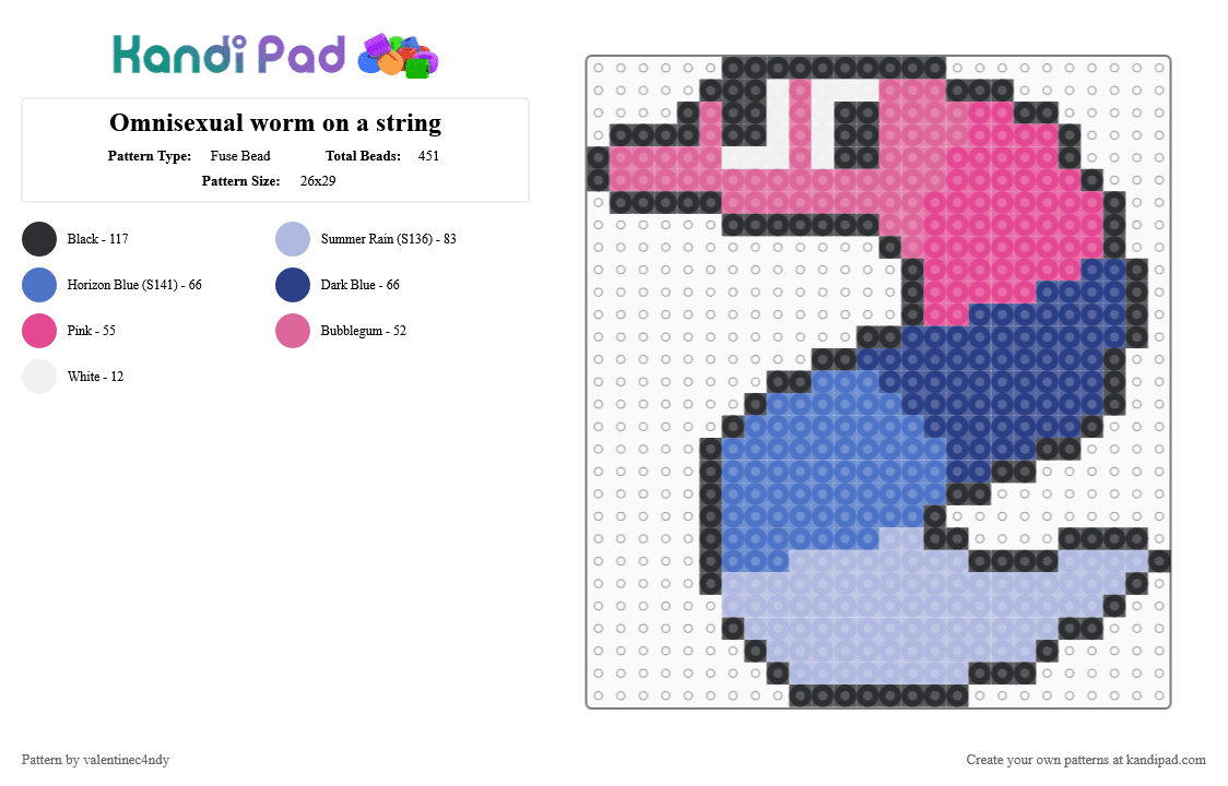 Omnisexual worm on a string - Fuse Bead Pattern by valentinec4ndy on Kandi Pad - pink,blue,worm,worm on a string,omnisexual,lgbtq,pride