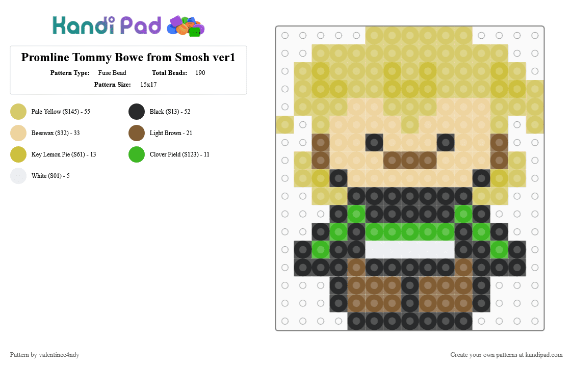 Promline Tommy Bowe from Smosh ver1 - Fuse Bead Pattern by valentinec4ndy on Kandi Pad - yellow,beige,smosh,youtube,music