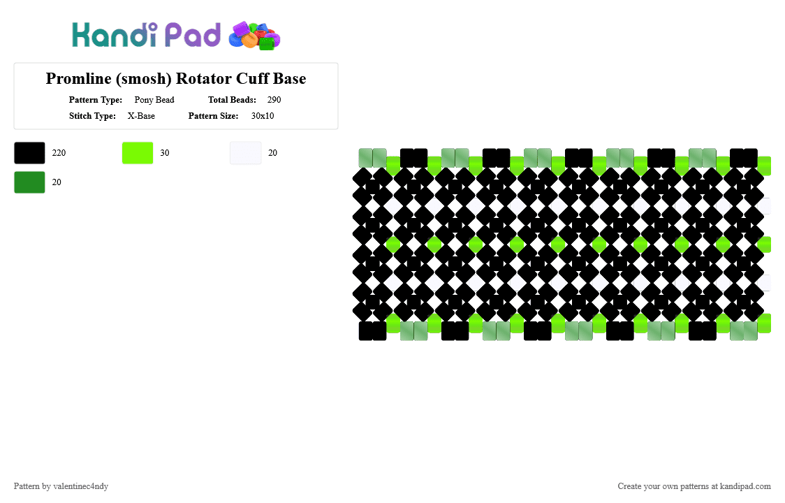 Promline (smosh) Rotator Cuff Base - Pony Bead Pattern by valentinec4ndy on Kandi Pad - black,green,white,smosh,music,rotator,base