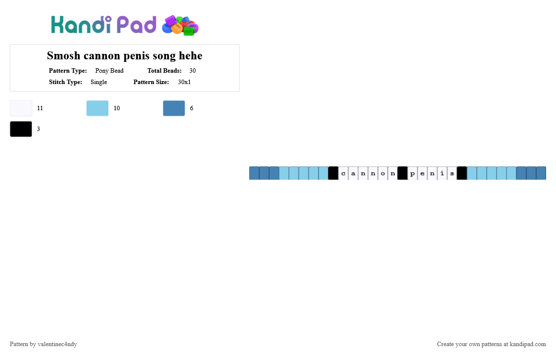 Smosh cannon penis song hehe - Pony Bead Pattern by valentinec4ndy on Kandi Pad - blue,light blue,smosh,youtube,song,single