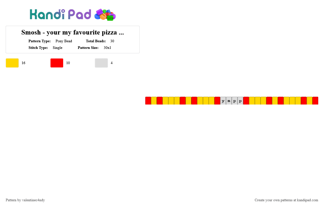 Smosh - your my favourite pizza place - Pony Bead Pattern by valentinec4ndy on Kandi Pad - red,yellow,smosh,youtube,pizza,quote