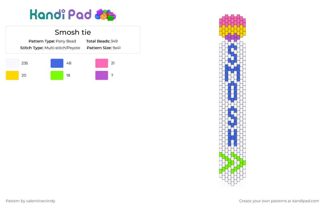Smosh tie - Pony Bead Pattern by valentinec4ndy on Kandi Pad - white,pink,blue,smosh,youtube,tie