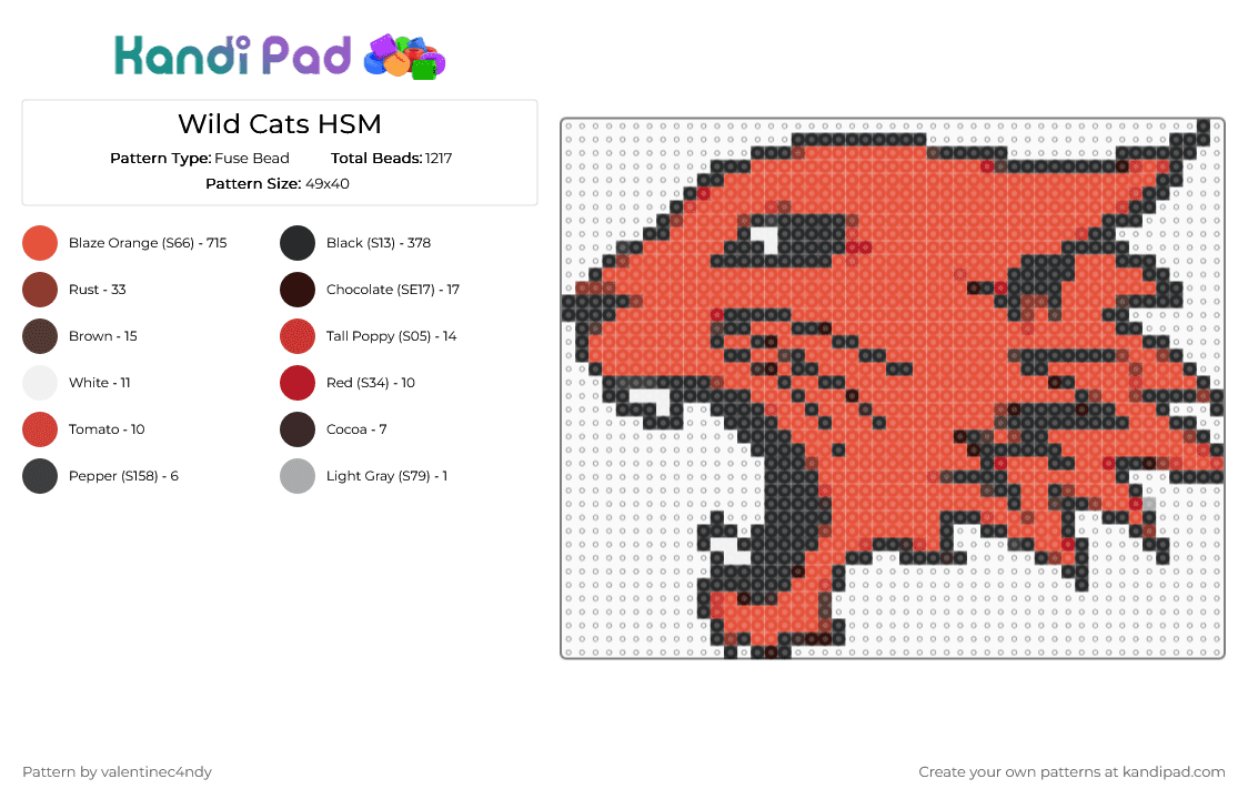 Wild Cats HSM - Fuse Bead Pattern by valentinec4ndy on Kandi Pad - red,high school musical,hsm,wild cats,musical,movie,logo