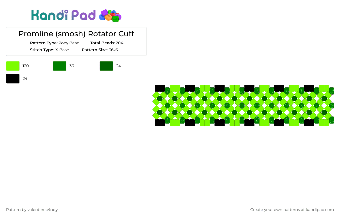 Promline (smosh) Rotator Cuff - Pony Bead Pattern by valentinec4ndy on Kandi Pad - green,smosh,music,rotator