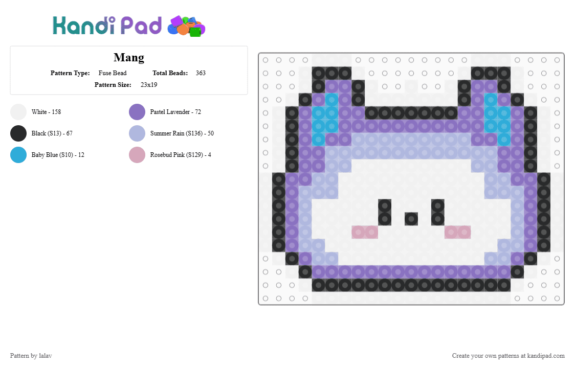 Mang - Fuse Bead Pattern by lalav on Kandi Pad - white,blue,pink