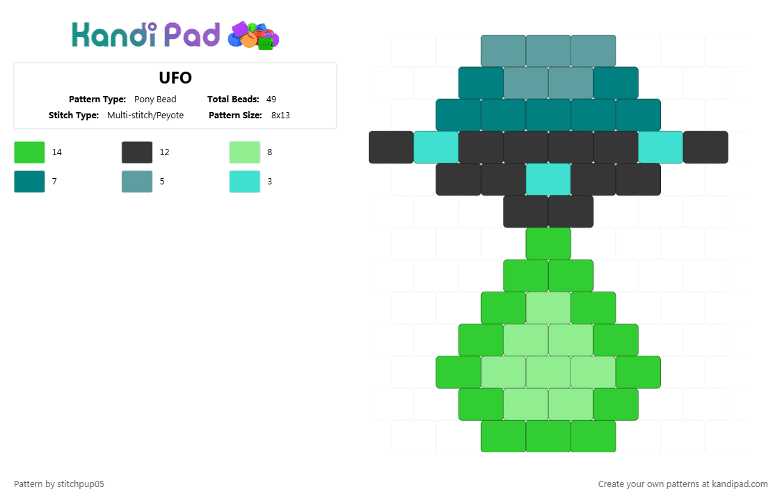 UFO - Pony Bead Pattern by stitchpup05 on Kandi Pad - teal,green