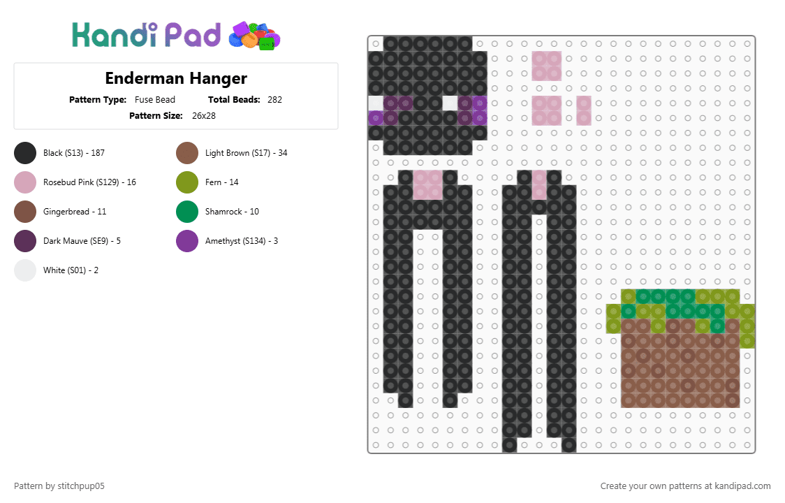 Enderman Hanger - Fuse Bead Pattern by stitchpup05 on Kandi Pad - black,pink,tan,minecraft,enderman,mc,videogames