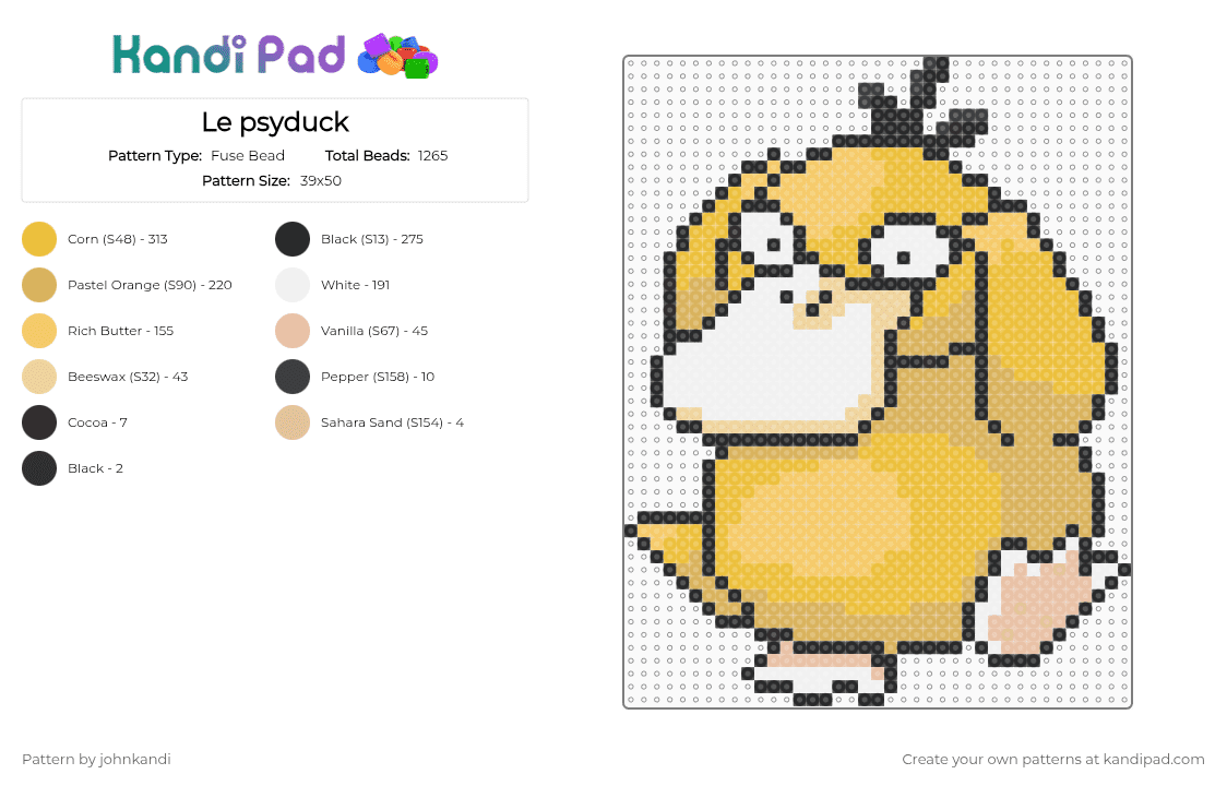 Le psyduck - Fuse Bead Pattern by johnkandi on Kandi Pad - yellow,orange