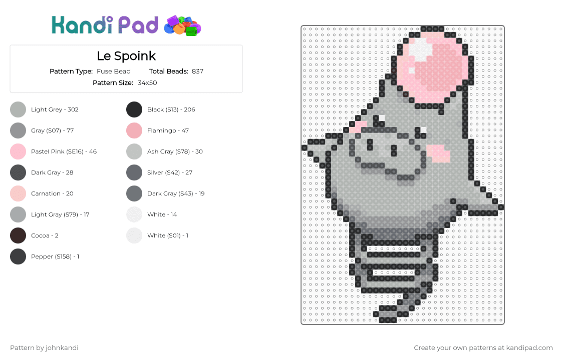 Le Spoink - Fuse Bead Pattern by johnkandi on Kandi Pad - beige,gray