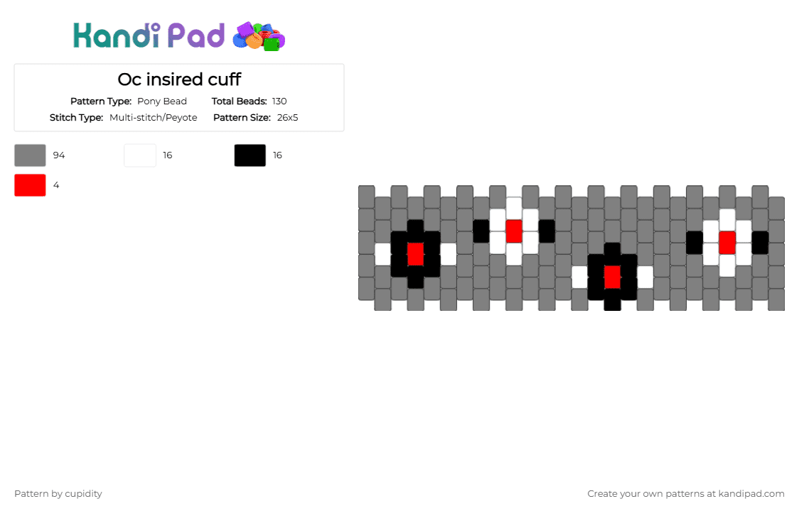 Oc insired cuff - Pony Bead Pattern by cupidity on Kandi Pad - gray