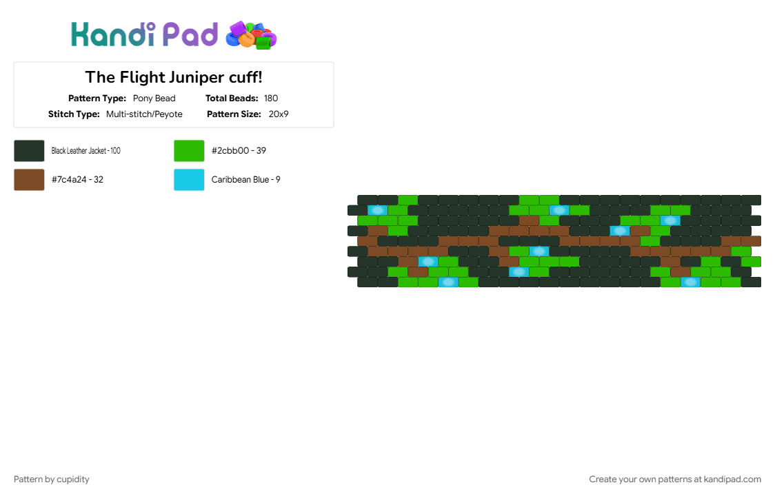 The Flight Juniper cuff! - Pony Bead Pattern by cupidity on Kandi Pad - black, green, juniper, plant, tan, the flight smp, tree