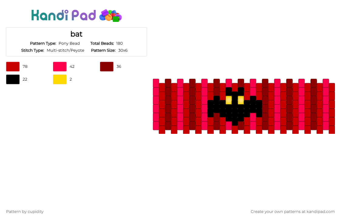 bat - Pony Bead Pattern by cupidity on Kandi Pad - red