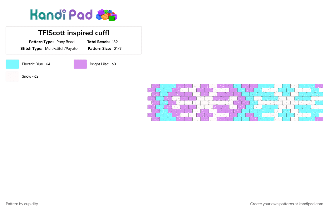 The flight Scott inspired cuff! - Pony Bead Pattern by cupidity on Kandi Pad - light blue, pink, snowflake, the flight smp