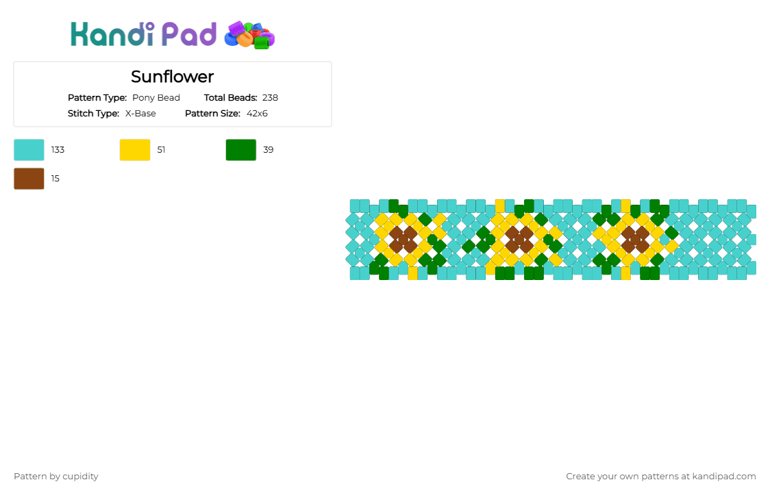 Sunflower - Pony Bead Pattern by cupidity on Kandi Pad - light blue