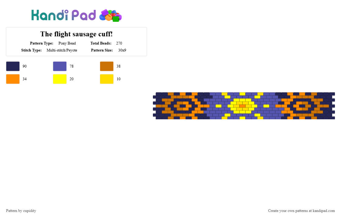 The flight sausage cuff! - Pony Bead Pattern by cupidity on Kandi Pad - purple