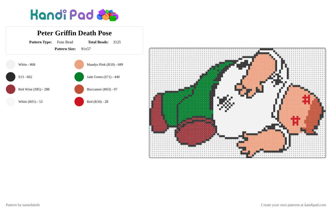 Peter Griffin Death Pose - Fuse Bead Pattern by sanselskele on Kandi Pad - beige,pete