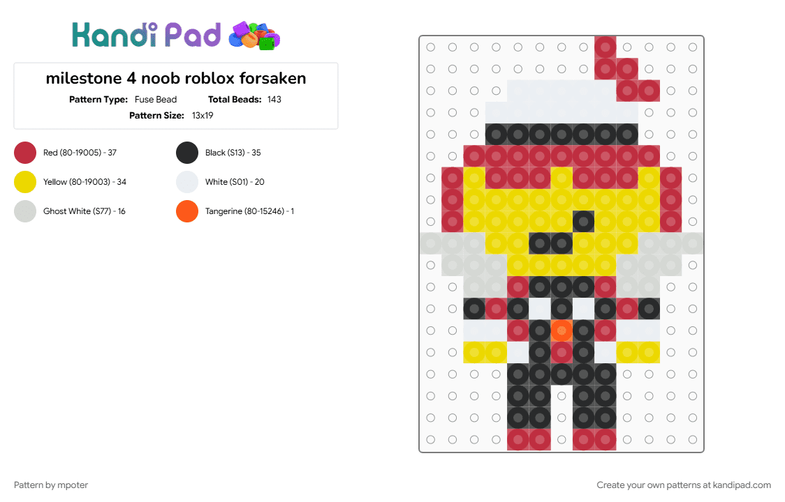 milestone 4 noob roblox forsaken - Fuse Bead Pattern by mpoter on Kandi Pad - red, yellow