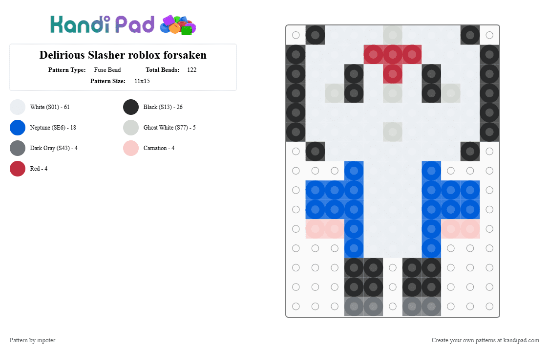 Delirious Slasher roblox forsaken - Fuse Bead Pattern by mpoter on Kandi Pad - blue, white