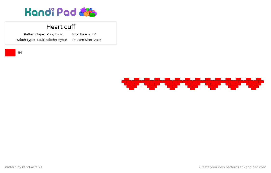 Heart cuff - Pony Bead Pattern by kandi4life123 on Kandi Pad - red
