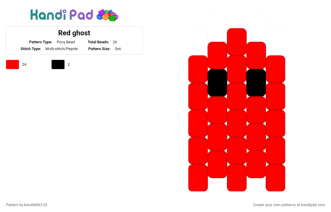 Red ghost - Pony Bead Pattern by kandi4life123 on Kandi Pad - red