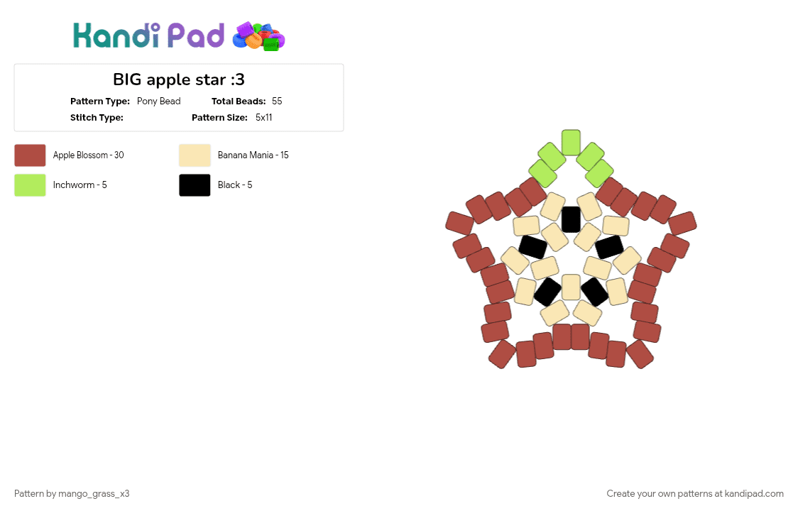 BIG apple star :3 - Pony Bead Pattern by mango_grass_x3 on Kandi Pad - apple, cute, fruit, red