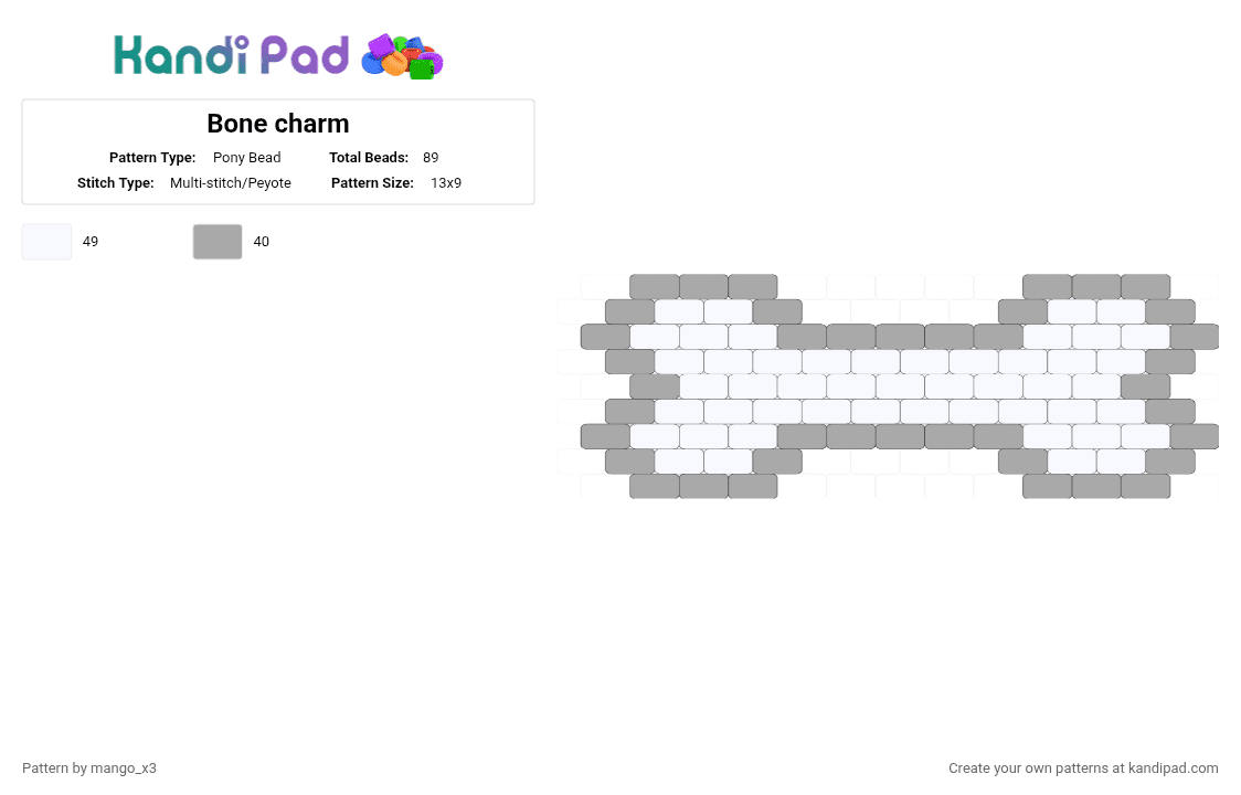 Bone charm - Pony Bead Pattern by mango_grass_x3 on Kandi Pad - beige,white,grey,monochrome