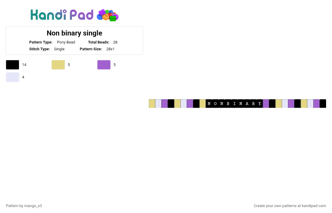 Non binary single - Pony Bead Pattern by mango_grass_x3 on Kandi Pad - yellow,purple,non binary,single