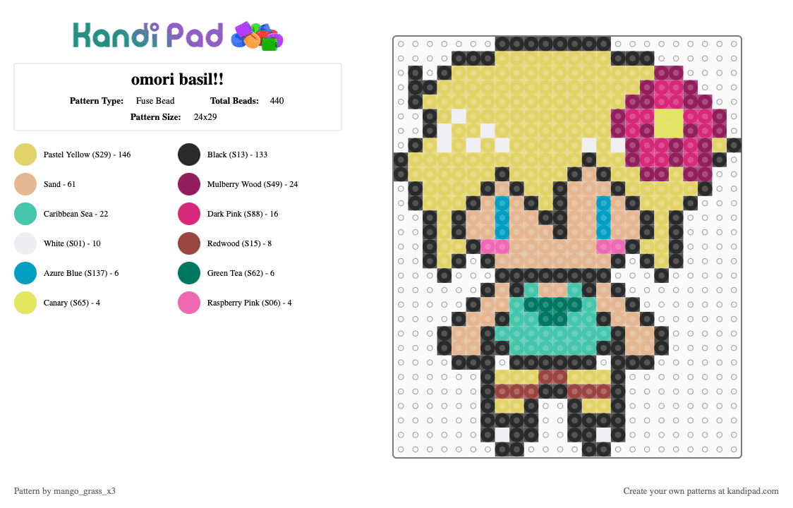 omori basil!! - Fuse Bead Pattern by mango_grass_x3 on Kandi Pad - yellow,beige,video game,horror