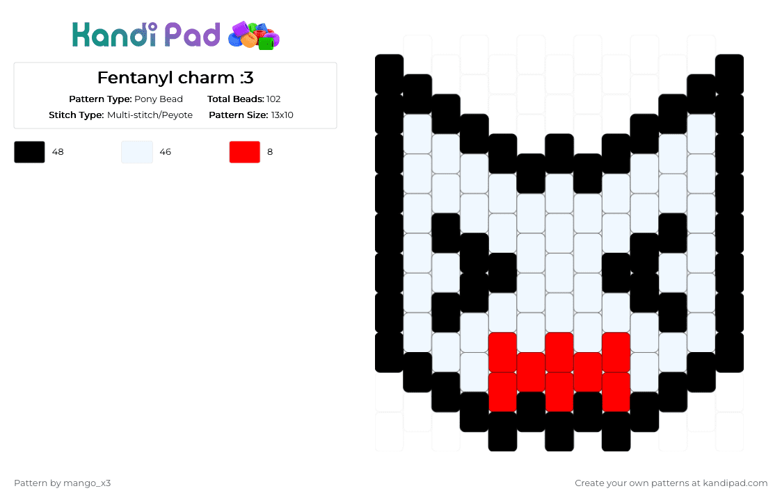 Fentanyl charm :3 - Pony Bead Pattern by mango_grass_x3 on Kandi Pad - white,femtanyl,charm,peyote,multistich
