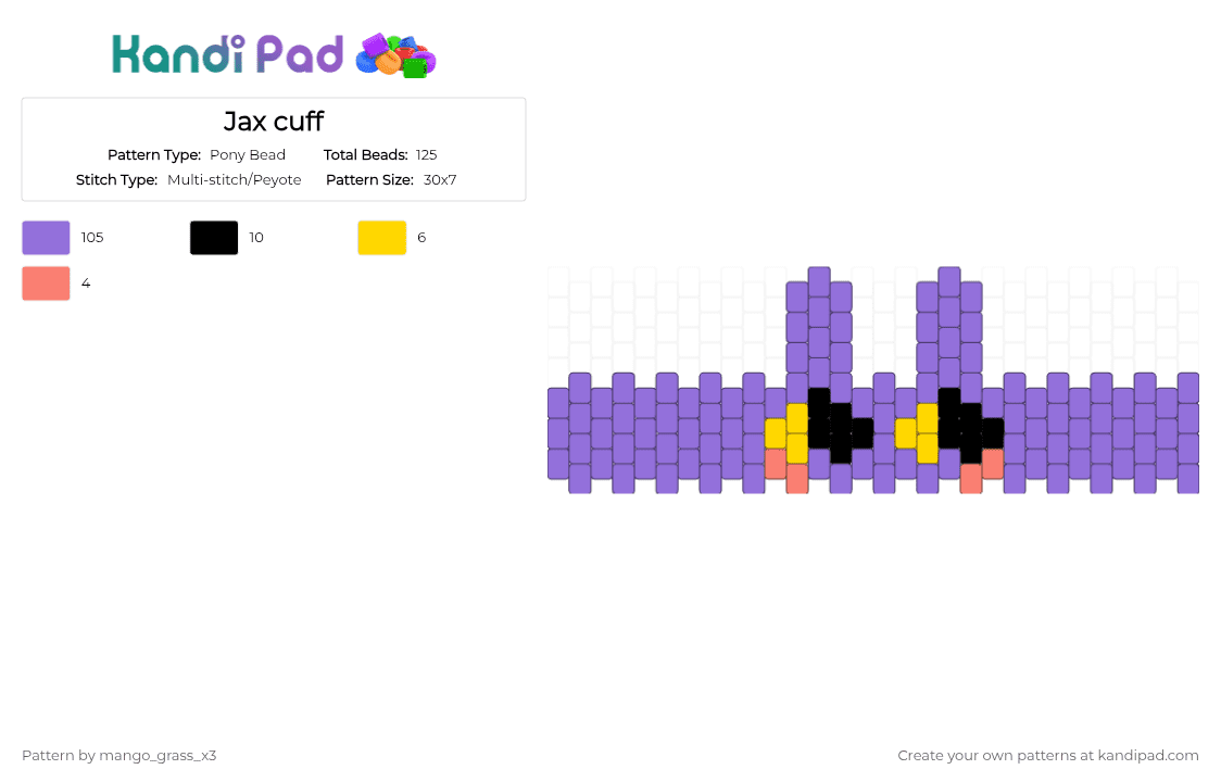 Jax cuff - Pony Bead Pattern by mango_grass_x3 on Kandi Pad - purple,tadc,the amazing digital circus