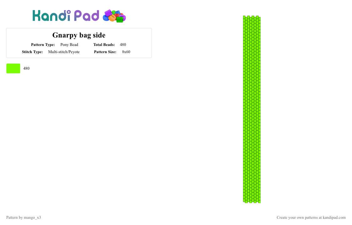Gnarpy bag side - Pony Bead Pattern by mango_grass_x3 on Kandi Pad - green,gnarpy,bag,yellow,side