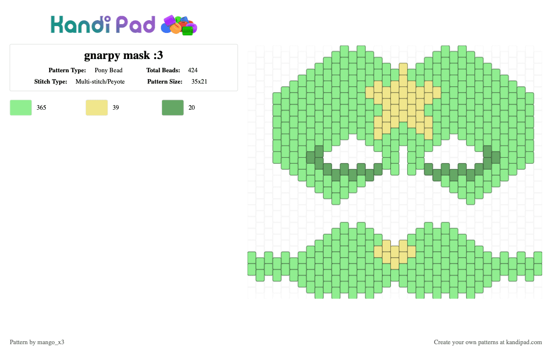 gnarpy mask :3 - Pony Bead Pattern by mango_grass_x3 on Kandi Pad - gnarpy, regretavator, roblox, teal, therian