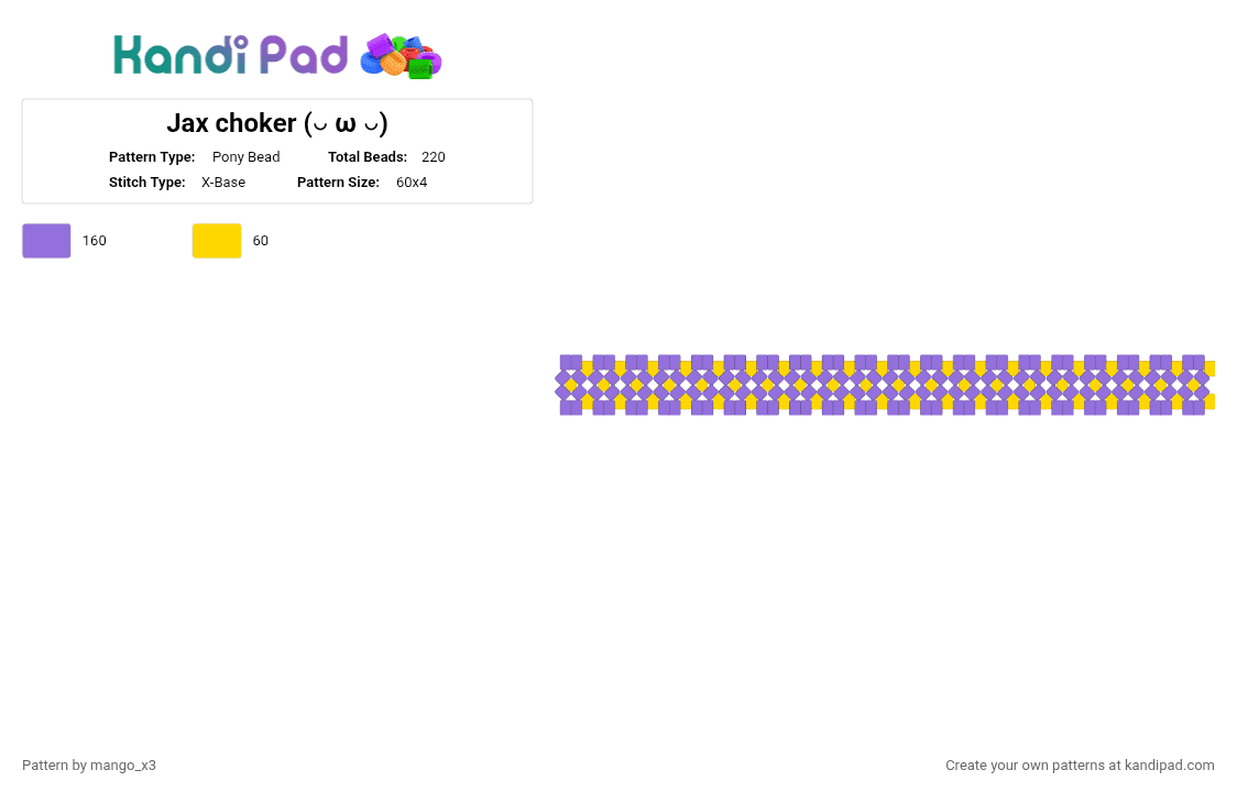 Jax choker (⁠◡⁠ ⁠ω⁠ ⁠◡⁠) - Pony Bead Pattern by mango_grass_x3 on Kandi Pad - purple,yellow,jax,tadc,x base,choker