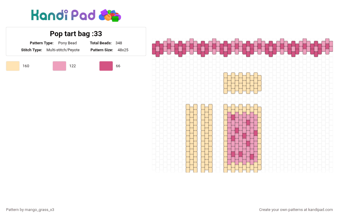 Pop tart bag :33 - Pony Bead Pattern by mango_grass_x3 on Kandi Pad - beige,pink,cool