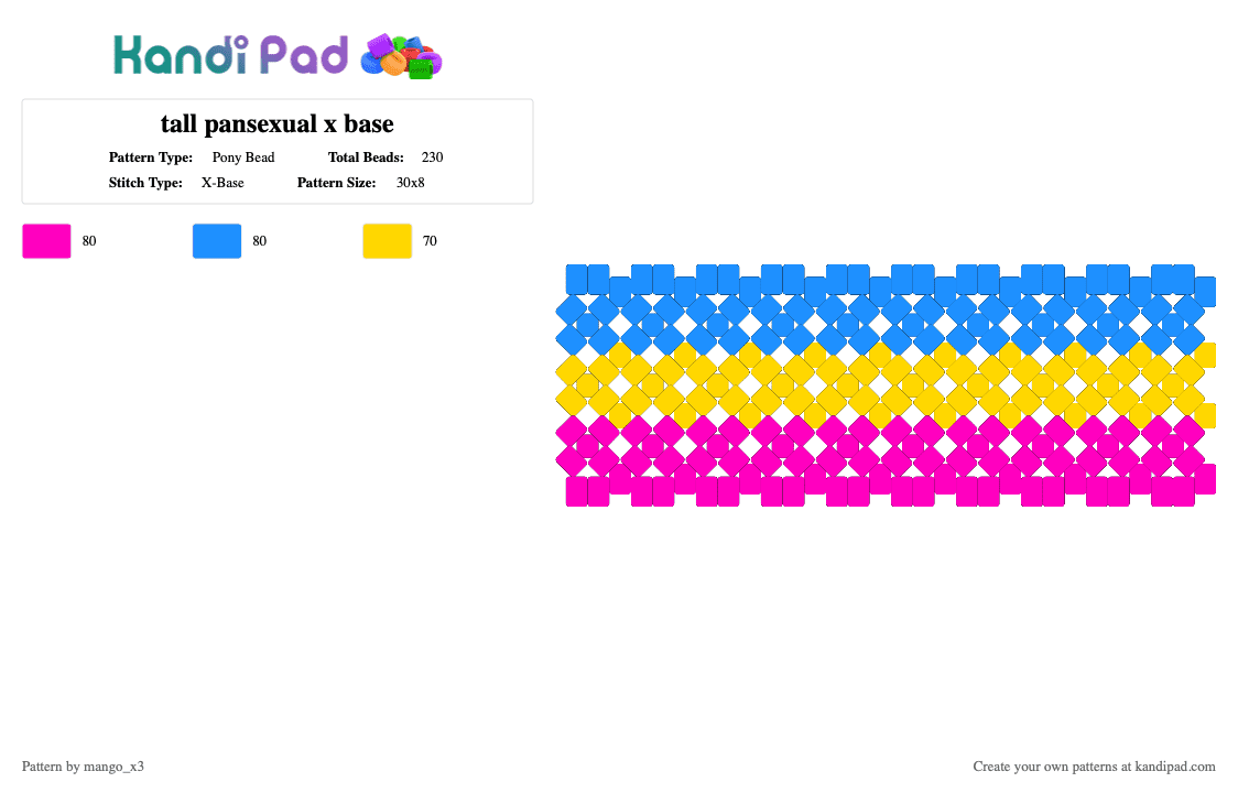 tall pansexual x base - Pony Bead Pattern by mango_grass_x3 on Kandi Pad - pink,light blue,x base,pan,yellow,blue