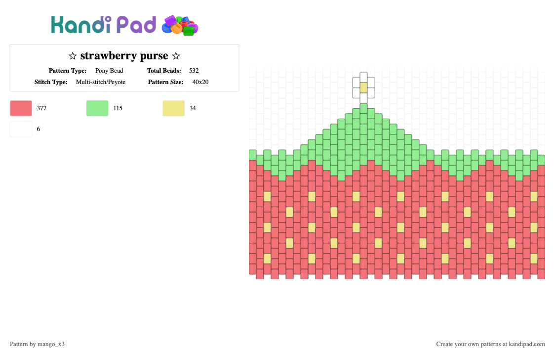 ⭐︎ strawberry purse ⭐︎ - Pony Bead Pattern by mango_grass_x3 on Kandi Pad - red,strawberry,purse,bag