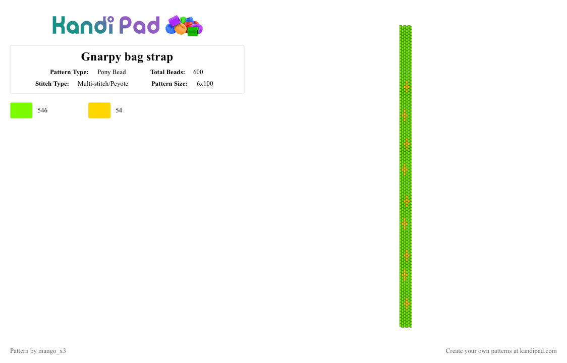 Gnarpy bag strap - Pony Bead Pattern by mango_grass_x3 on Kandi Pad - green,gnarpy,bag,strap