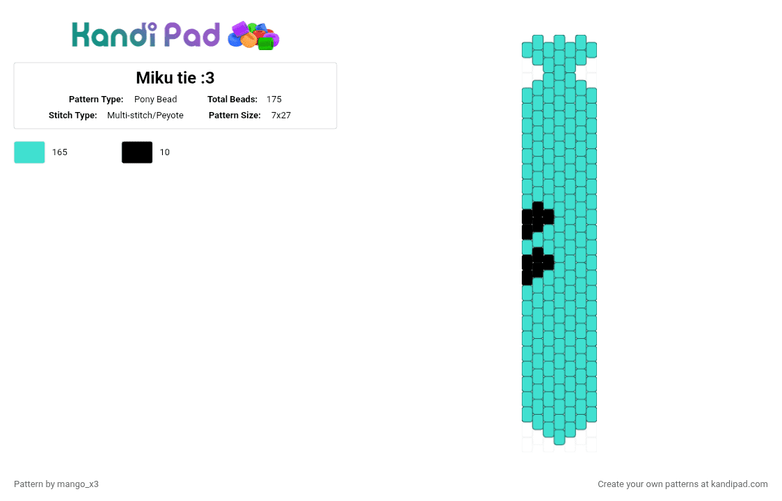 Miku tie :3 - Pony Bead Pattern by mango_grass_x3 on Kandi Pad - light blue,miku,tie,miku tie,cosplay