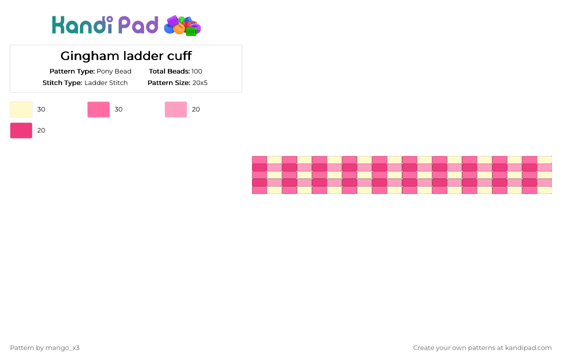 Gingham ladder cuff - Pony Bead Pattern by mango_grass_x3 on Kandi Pad - pink,yellow,pattern,plaid,checked