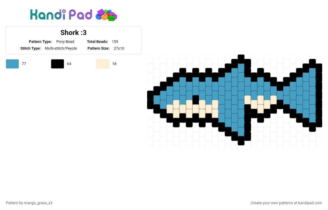 Shork :3 - Pony Bead Pattern by mango_grass_x3 on Kandi Pad - light blue,shark,under water,sea