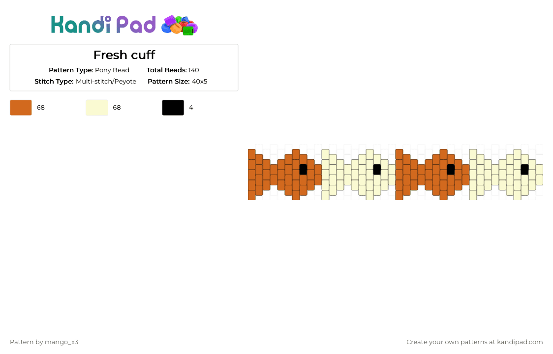 Feesh cuff - Pony Bead Pattern by mango_grass_x3 on Kandi Pad - orange,white,fish,cuff,fish cuff