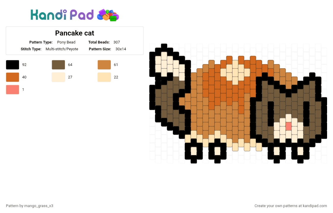 Pancake cat - Pony Bead Pattern by mango_grass_x3 on Kandi Pad - orange,food,desert