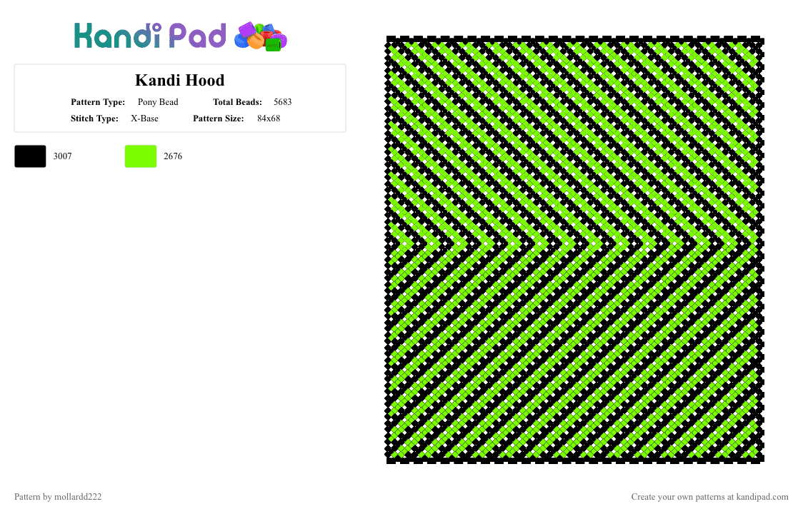 Kandi Hood - Pony Bead Pattern by mollardd222 on Kandi Pad - green,black,kandi,hood,alien,space,neon