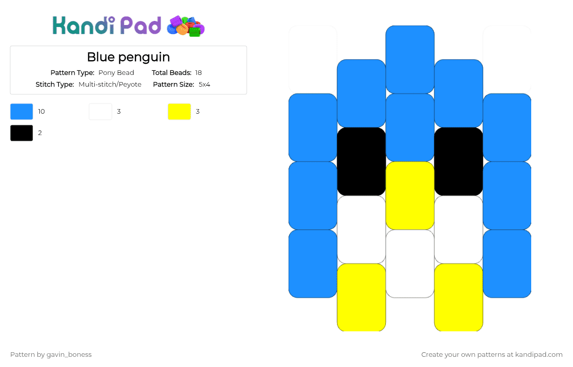 Blue penguin - Pony Bead Pattern by gavin_boness on Kandi Pad - light blue