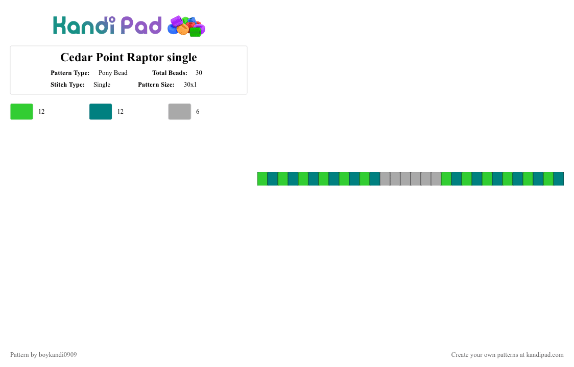 Cedar Point Raptor single - Pony Bead Pattern by boykandi0909 on Kandi Pad - green,teal