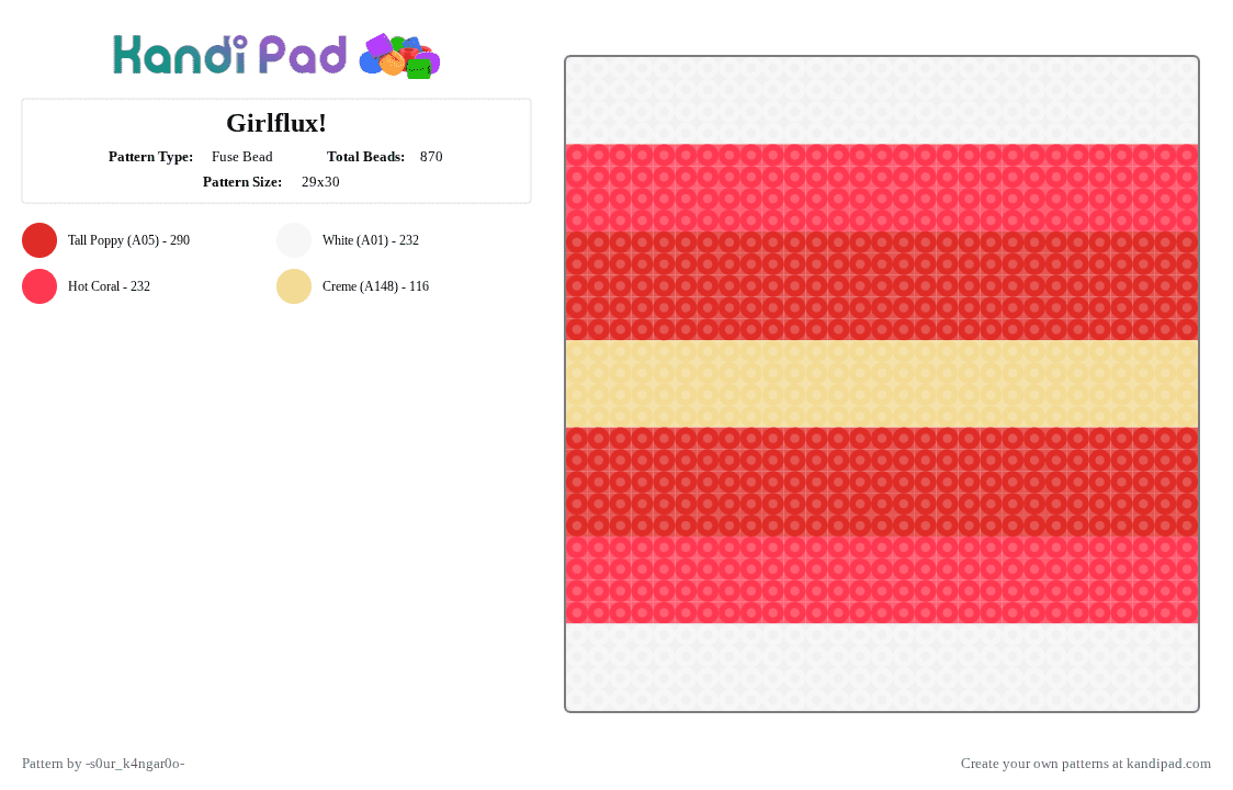 Girlflux! - Fuse Bead Pattern by -s0ur_k4ngar0o- on Kandi Pad - red,pride,pink,white,yellow