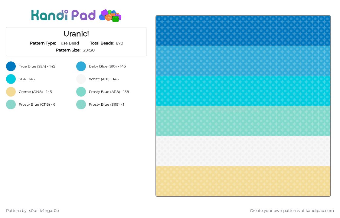 Uranic! - Fuse Bead Pattern by -s0ur_k4ngar0o- on Kandi Pad - light blue,pride,blue,white,yellow