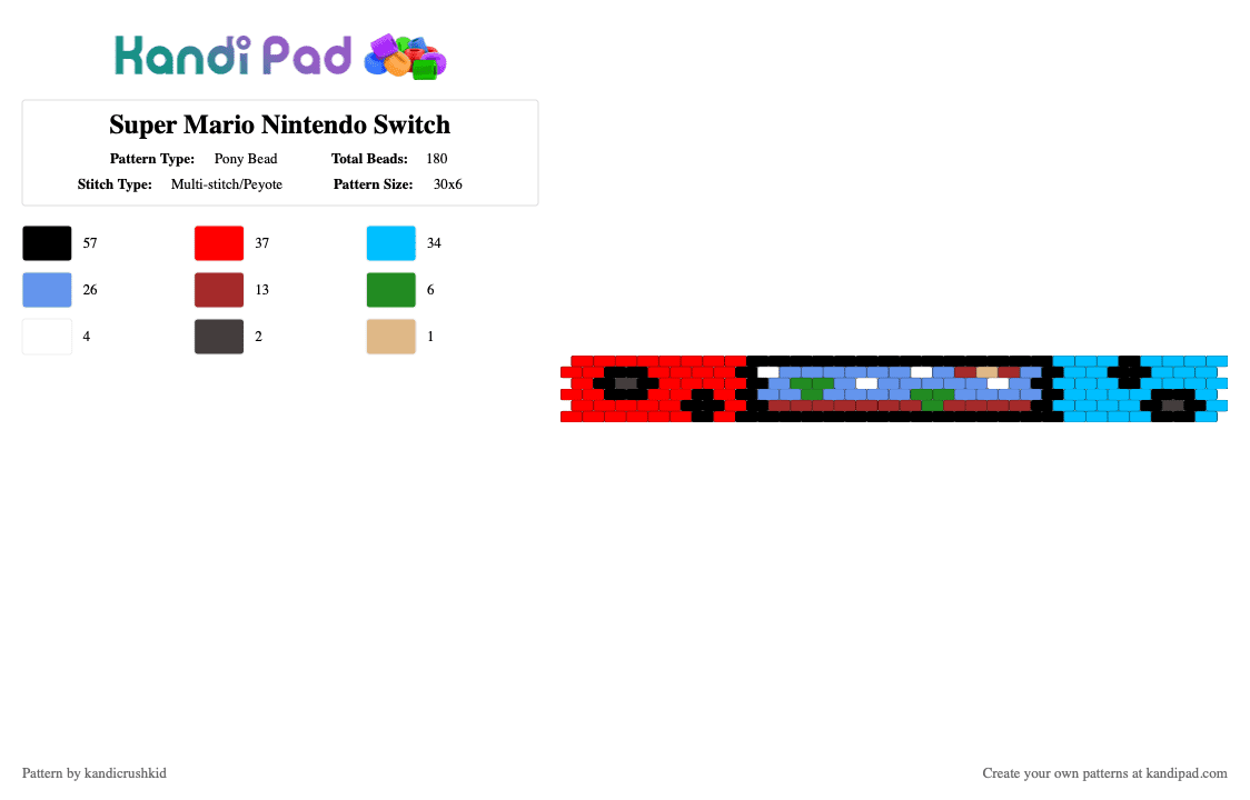 Super Mario Nintendo Switch - Pony Bead Pattern by kandicrushkid on Kandi Pad - red,light blue,nintendo,mario,nintendo swtich,gamer