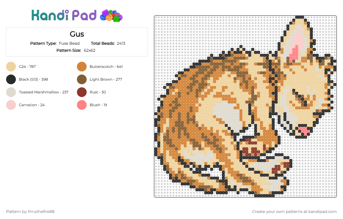 Gus - Fuse Bead Pattern by thruthefire88 on Kandi Pad - beige,orange